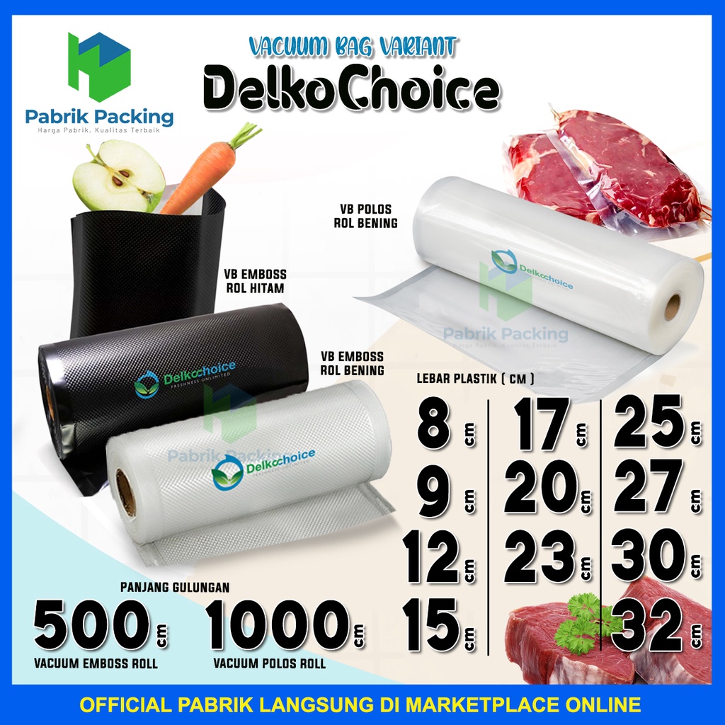 Vacum Bag Roll Delkochoice | Plastik Vacum Makanan Polos Emboss Roll Termurah