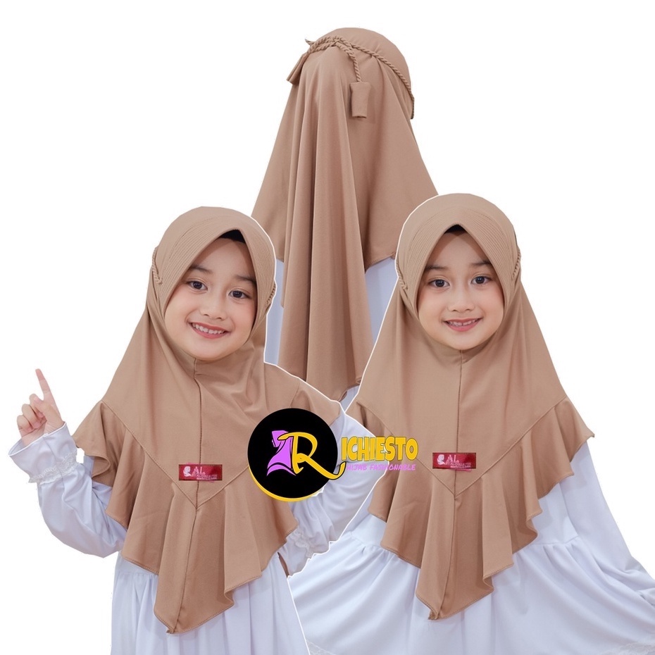 Jilbab Anak Bergo Pet Ropel MARLINA 4-8 Tahun Original Jersey Premium / Kerudung Anak Perempuan Tali Kepang/ Hijab Anak TK Tali Kepang Hijab Anak Pet Ropel (HUSNA KIDS)