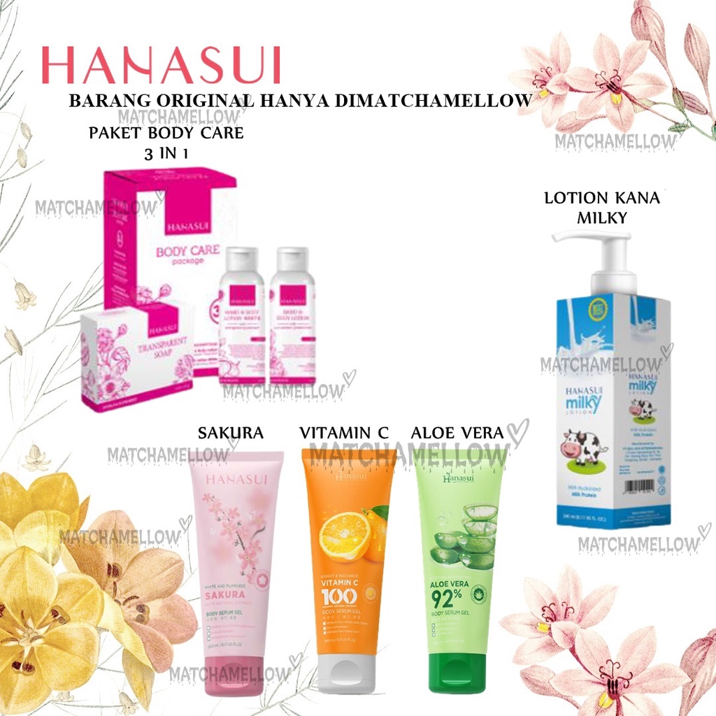 ❄️MATCHA❄️ HANASUI PAKET BODY CARE 3IN1 LOTION / BODY SERUM GEL / LOTION HANASUI KANA MILKY BPOM