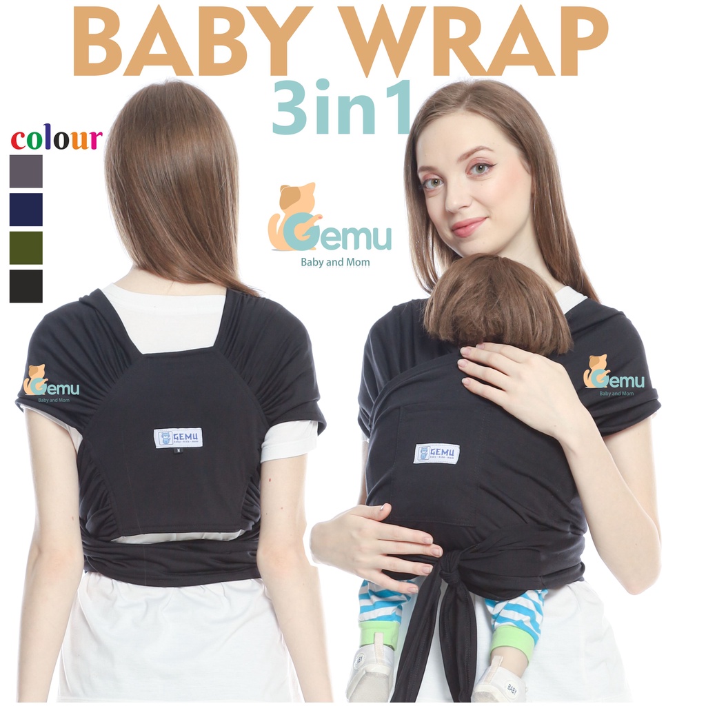 Gendongan Bayi Depan Samping M Shape Geos Gendongan Kaos Baby Wrap Instan with Sash Belt Premium GEMU