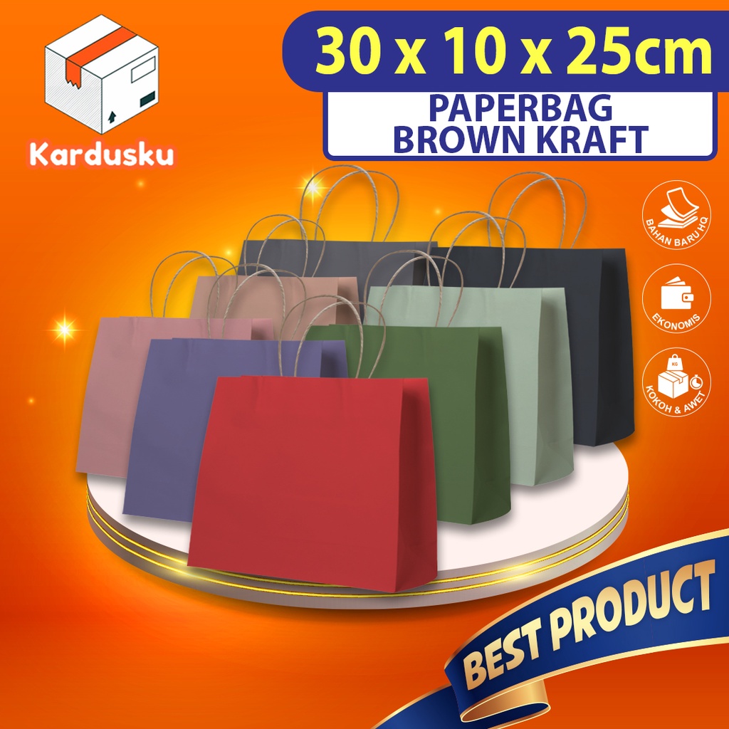 

Paperbag Paper bag kantong kertas tas polos coklat merah biru hitam hijau abu pink 30x10x25 cm