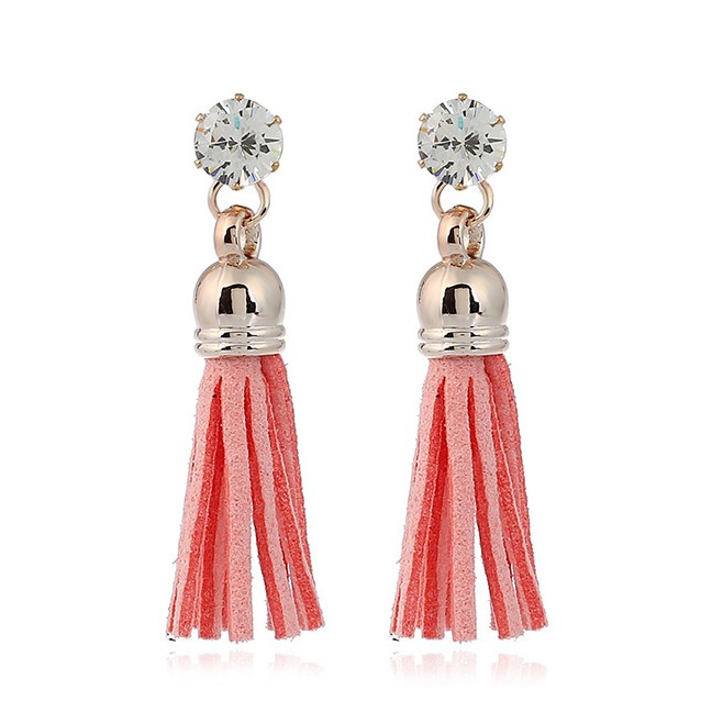 LRC Anting Tusuk Trendy Diamond&amp;tassel Decorated Pure Color Simple Earrings