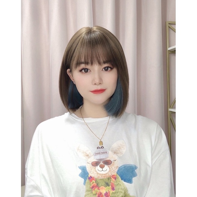 T25 full wig korean bobo cold brown highlight blue lisa 33cm