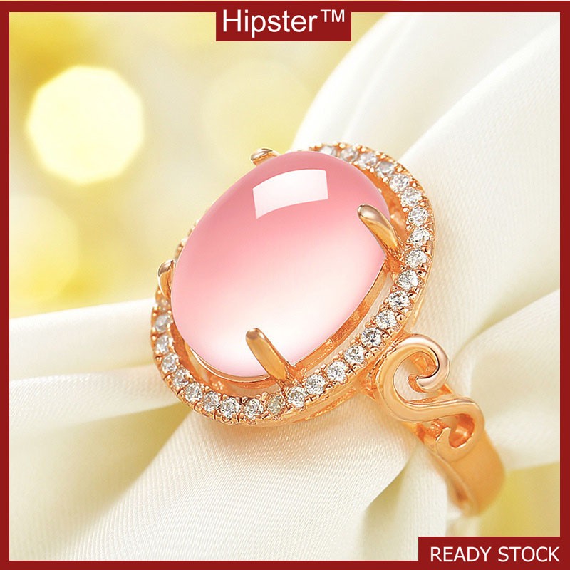 Elegant Ethnic Antique Rose Gold Egg-Shaped Pink Crystal Hand Adjustable Ring