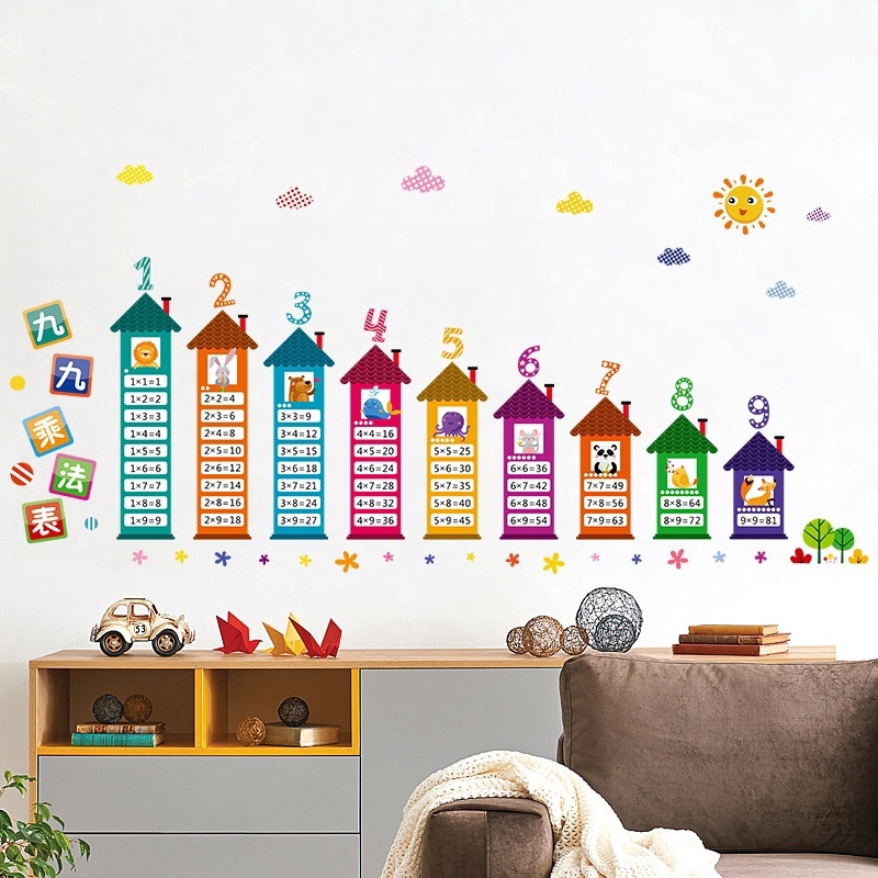 Cartoon Children Multiplication Table Math Wall Stickers for Kids Rooms Educational Pvc Decal