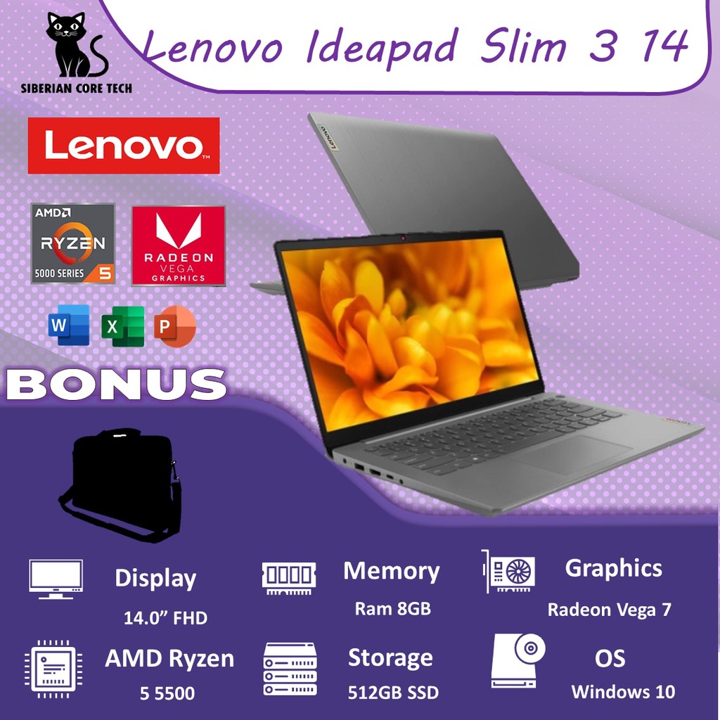 LENOVO IDEAPAD SLIM 3 14 RYZEN 5 5625U 16GB 512GB SSD VEGA7 W11+OHS 14.0FHD BLIT 2YR PREM +ADP