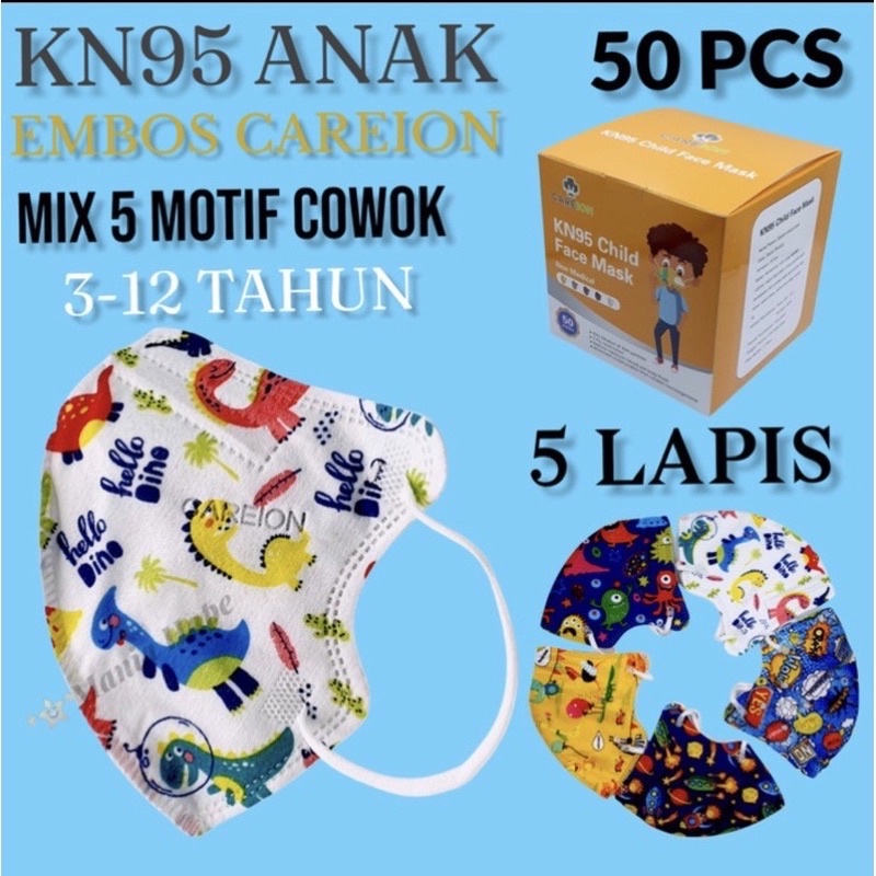 CAREION Masker Anak Cowok / Cewek Model KN95 5ply