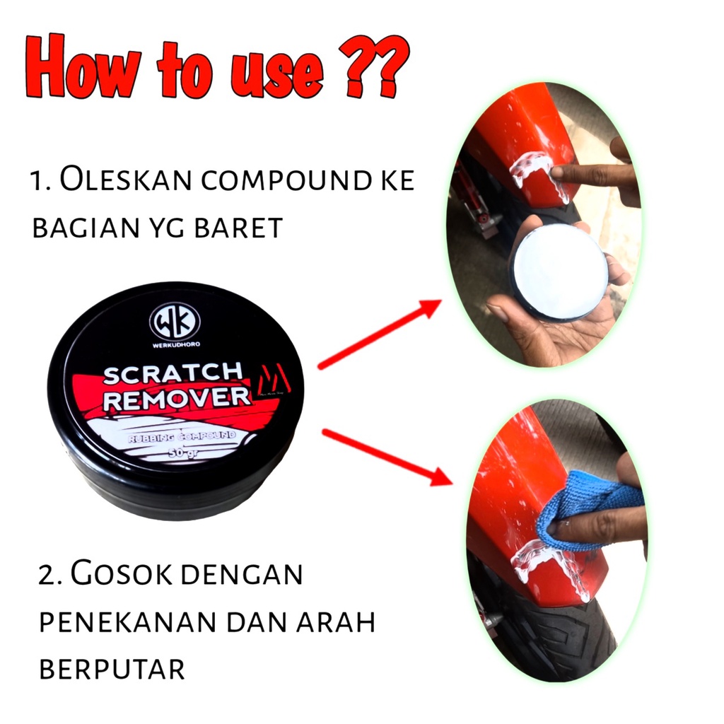 Rubbing Compound 50gr Penghilang Baret Lecet Gores Body Mobil Putih Merah Hitam Silver / Scratch Remover Penghilang Baret Body Motor