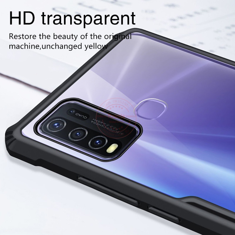 Case VIVO Y30 Armor Fushion Transparent Casing + Tempered Glass Full Layar dan Skin Carbon