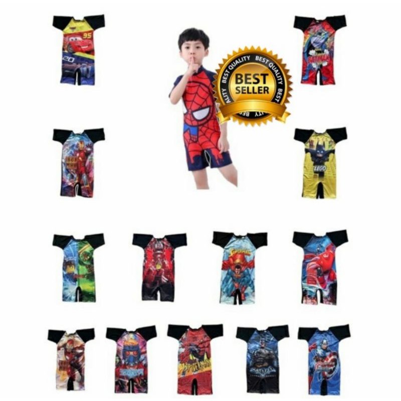 baju renang anak laki laki cowo karakter terlaris terbaru 2021 karakter marvel DC batman spiderman