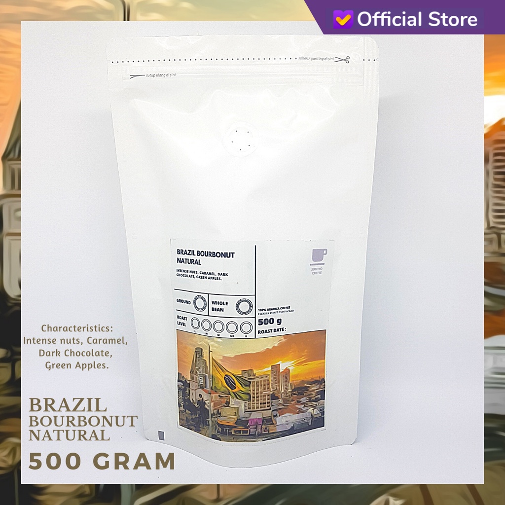 

SUTOYO COFFEE – Kopi Arabika Brazil Bourbonut Natural 500 Gram | Imported Beans | Kopi Import | Medium Roast | Single Origin | Sutoyo Coffee