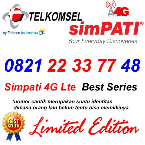 Telkomsel Simpati 4G Lte 0821 22 33 77 48 Kartu Perdana Nomor Cantik