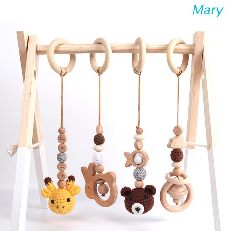 Mary 4pcs / Set Mainan Rattle Teether Kayu Bayi Newborn