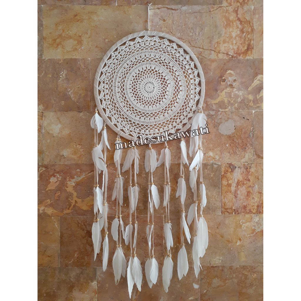 Dream catcher sulam diameter 42cm bulu ayam jaring benang dekorasi hiasan gantungan