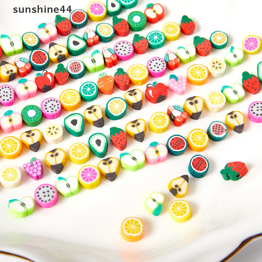 Sunshine 50 / 100pcs Manik-Manik Spacer Polymer Clay Bentuk Buah Campur Untuk Membuat Perhiasan