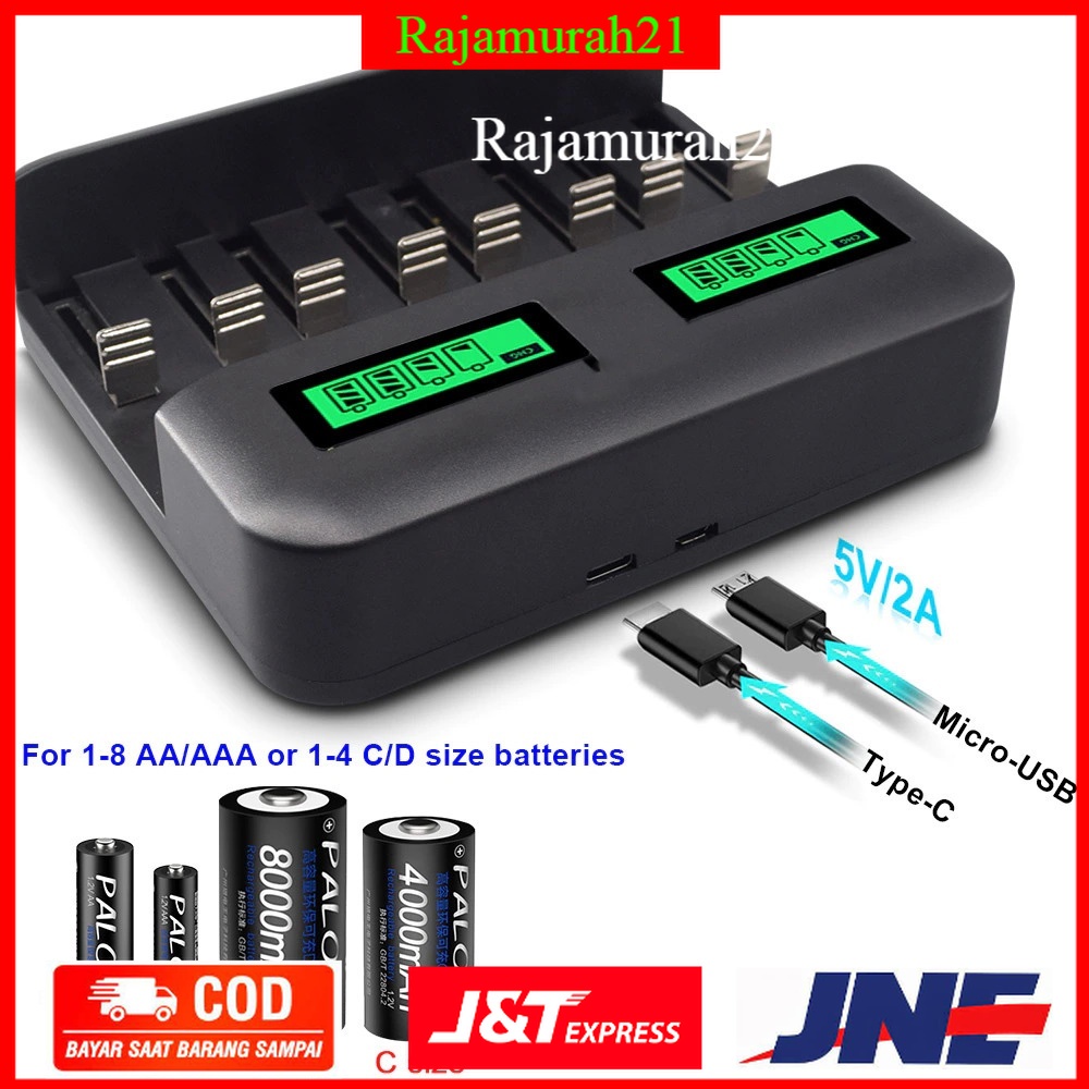 PALO Charger Baterai 8 Slot Dual LCD for AA AAA SC C D - NC556 - Black - 7RAD0YBK