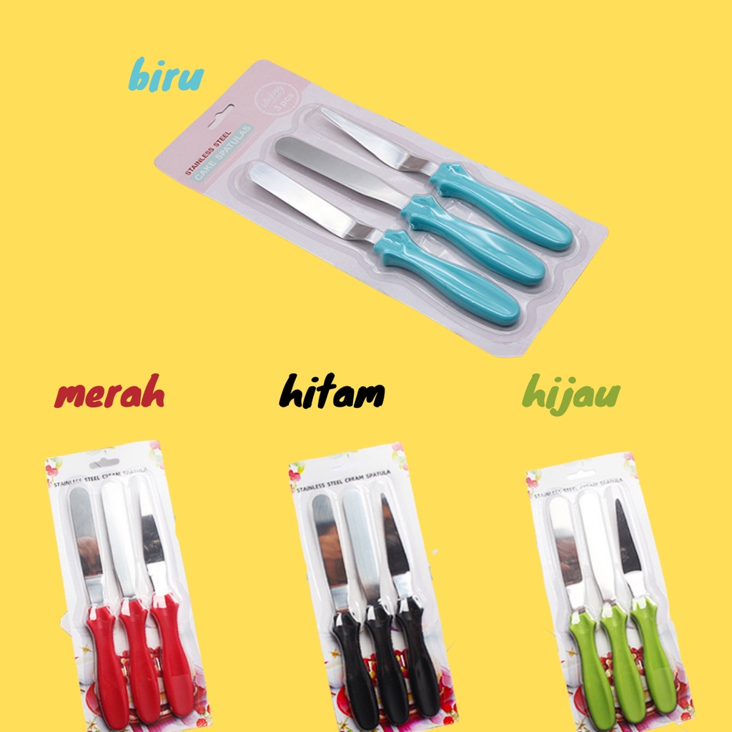 Spatula Butter Cream Set 3 Icing Cake Stainless Steel Pisau Untuk Dekorasi Kue