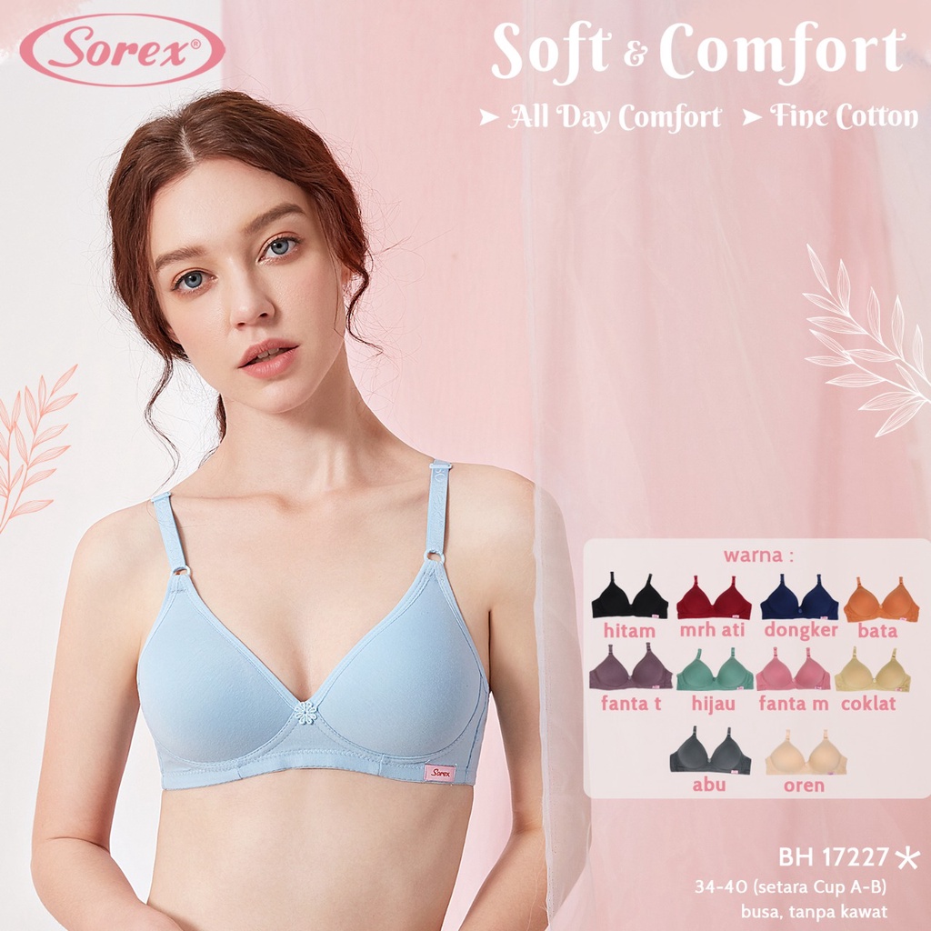 Sorex Bra - BH 17227 - Busa Cup A - B / Tanpa Kawat - Soft Comfort - Uk 34 - 40