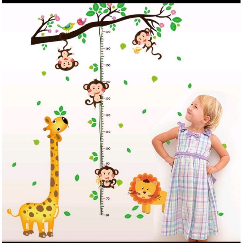 STIKER DINDING PENGUKUR TINGGI BADAN ANAK HEWAN GROW UP ANIMAL