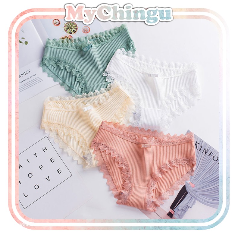 ❀ Chingu ❀ PW068 COD Celana Dalam Sexy Wanita Motif Garis Renda Bunga CD Lembut Import Murah Surabaya