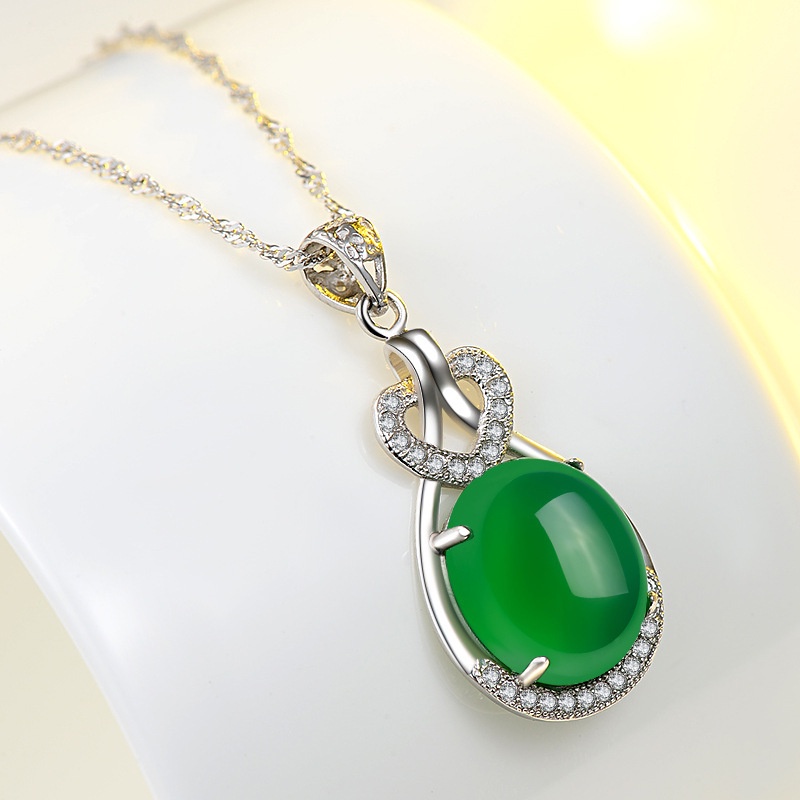 [Ready Stock]Fashion Personality Mosaic Jade Pendant Necklace