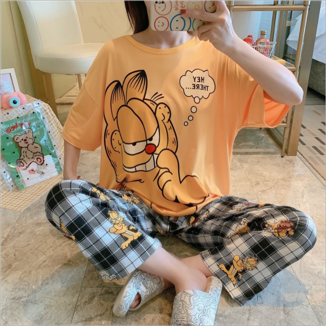 AJW Shop Baju Tidur Piyama Set 50 Motif | Setelan Wanita Import | Baju Tidur Wanita Dewasa | Piyama Wanita-Hey Garfield