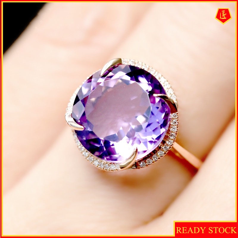 [Ready Stock]Women's Amethyst Gemstone Ring Simple and Stylish