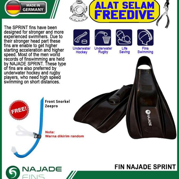 Najade Fins Swimming Sprint Fin Competition Kaki Katak - Snorkel Depan