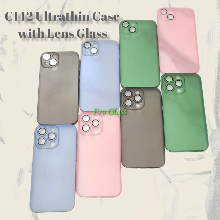 C142 Iphone 12 / 12Pro / 12 Pro Max / 13 / 13 Pro / 13 Pro Max / 14 Plus Pro Max Matte Case UltraThin + Lens Glass Protection