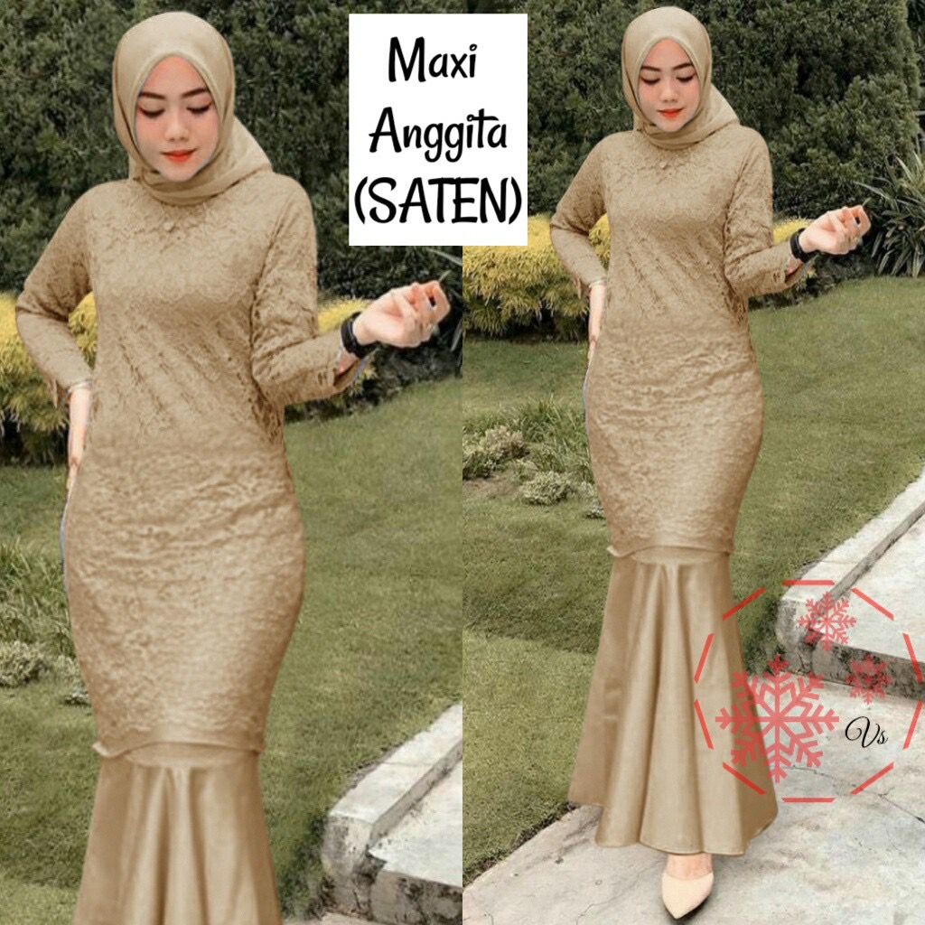 Anggita Gamis Pesta Brukat Tile/ Gamis Terbaru Seragam Remaja Dewasa Wanita Muslim