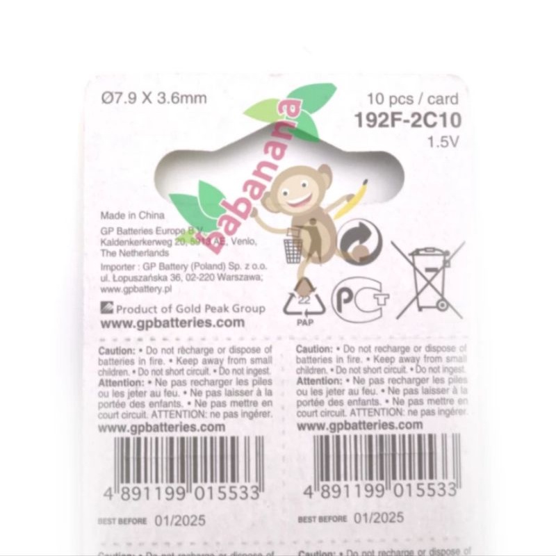 Baterai GP ALKALINE 192 LR41 V3GA battery kancing button remote jam