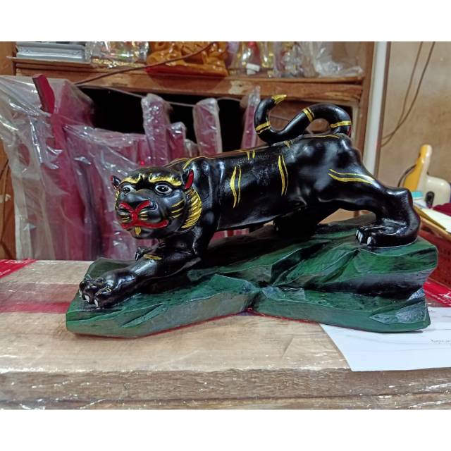 patung dewa rupang dewa harimau hitam fiber 12 inch