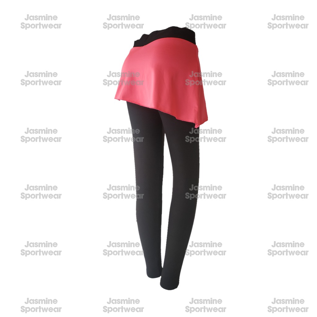 Legging Rok Senam Zumba Balet Yoga / Irreguler Legging Skirt-HITAM ROK PINK