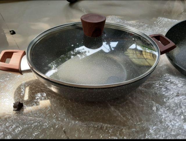 Ki0648 Cypruz 26cm Kuali Marble With Lid Induksi Wok Tutup Kaca