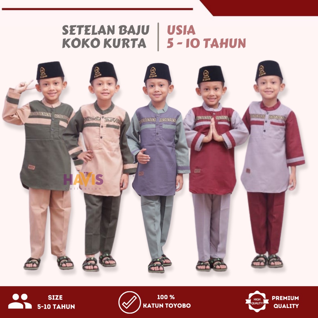 Setelan Baju Koko Kurta Anak Laki Laki Baju Muslim Stelan Lengan Panjang Original Toyobo