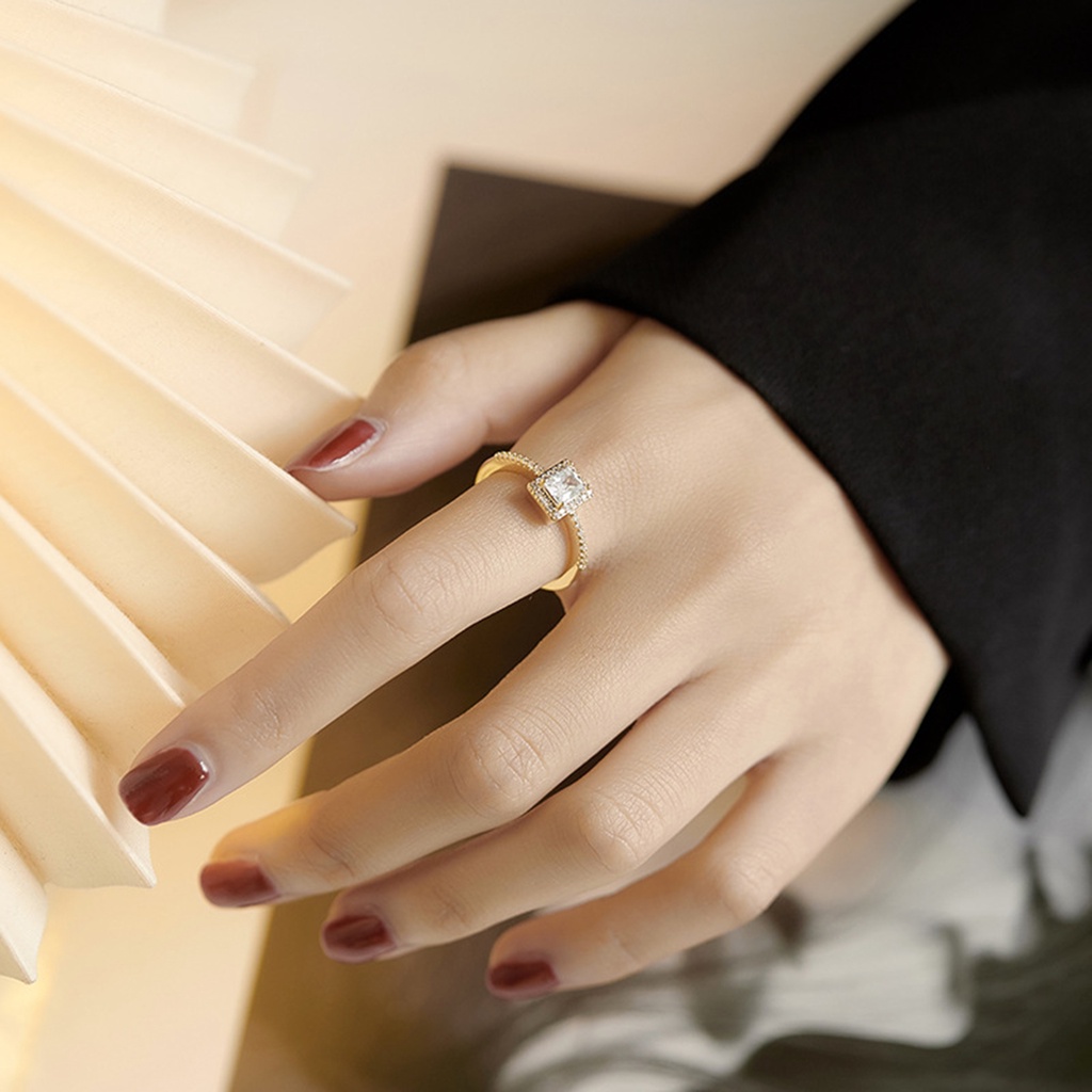 Hu Hu Hu Hu Hu Alat Bantu Pasang Kacamata♡ Cincin Berlian Imitasi Bentuk Kotak Model Terbuka Untuk Wanita