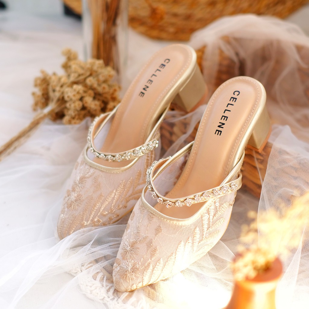 𝐂𝐄𝐋𝐋𝐄𝐍𝐄 • YOURA LACE Heels / sepatu brukat hak 5 cm wedding shoes