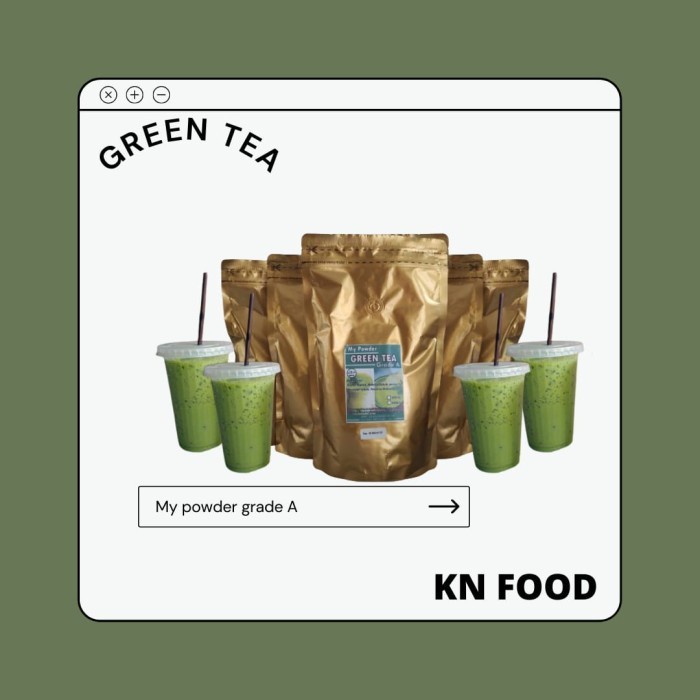

BUBUK MINUMAN GREEN TEA KEMASAN 500 GRAM MY POWDER GRADE A RASA GREEN TEA.