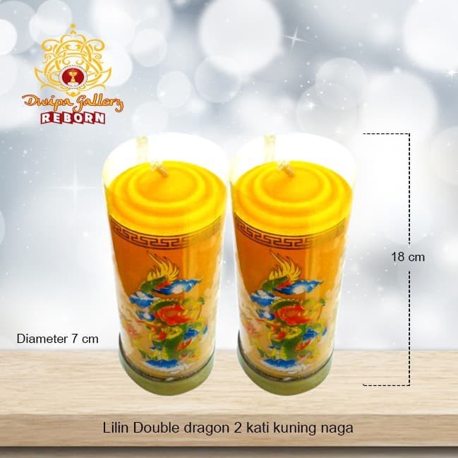 Lilin/Candle Puja Sembahyang Double Dragon 2 Kati Kuning Naga