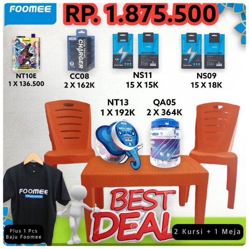Promo Paket Bundling FOOMEE ( NT10E + CC08 + NT13 + QA05 + NS11 + NS09 Free Bonus Gratis Kaos Baju &