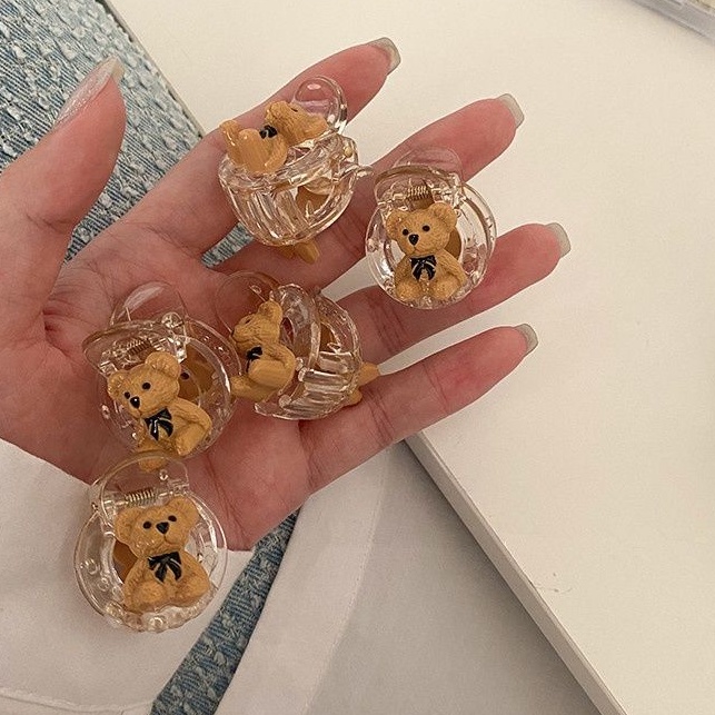 JEPIT RAMBUT ANAK DEWASA MINI KOREA LUCU - Jepit 3D Double Little Bear Mini Acrylic Hair Claw Clips for Girls Kids Bobby Pin Small Hairpin 1 Pc - Jepitan Little Bear - Jepit Rambut