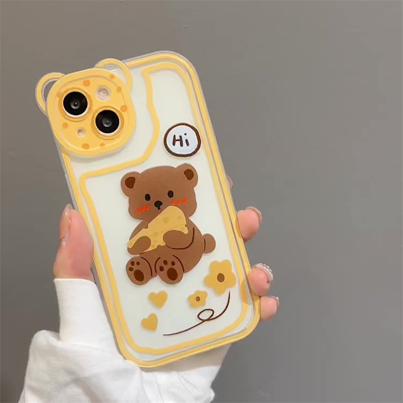 Soft Case Silikon Motif Beruang Keju Untuk Compatible for iPhone 14 13 12 11 Pro Max X Xr Xs Max iPhone 8 7 6 6s Plus SE 2020 Cheese Bear Clear Phone Case Bear Lens All-Inclusive Silicone Shockproof Anti-fall Phone Cover