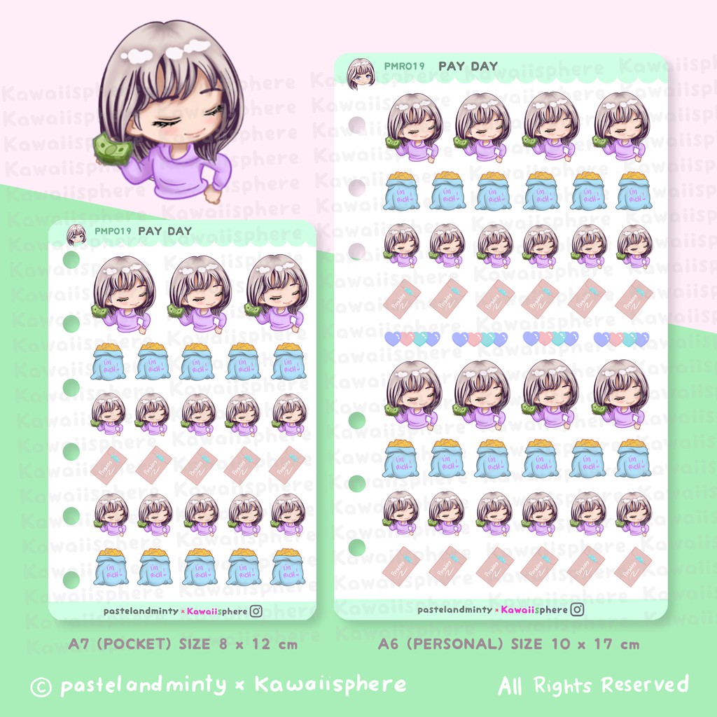

Pay Day Sticker | A6 / A7 Ring Planner Binder Refill Sticker Gajian Payday Pastelandminty