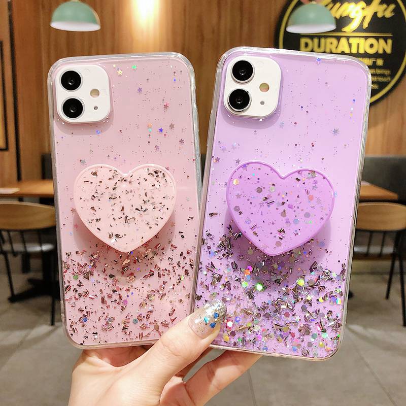 Love Popsocket Case Xiaomi Redmi 8 Note 7 8 Pro 9 Glitter Casing SAMSUNG A11 A20S A50 A30S A50S A51