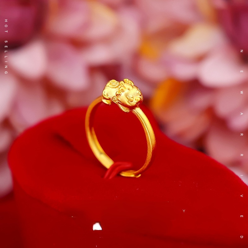 Cincin Adjustable Desain Koin Tembaga Lapis Emas Asli Kadar 375 Gaya Kuno Korea Untuk Wanita