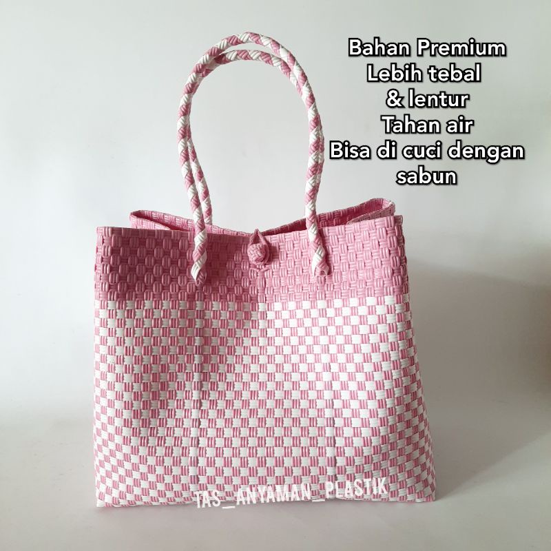 Tas Anyaman Plastik Keranjang Belanja Anyam Tas Anyaman Jali Plastik Jumbo Premium Polos Pastel READY