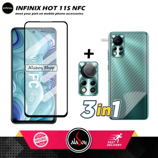 PAKET 3 IN 1 Tempered Glass Layar Infinix Hot 11S NFC Free Tempered Glass Camera dan Skin Carbon