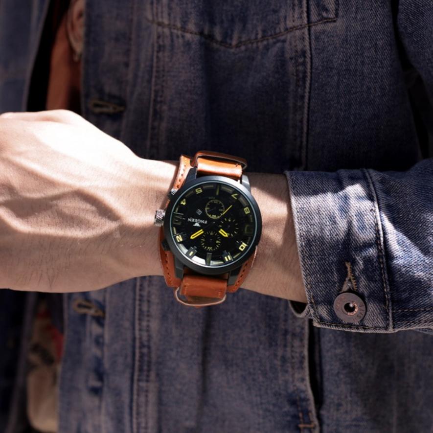 [KODE Z99GZ] JAM TANGAN PRIA IMPORT FNGEEN ORIGINAL KULIT COKLAT JAM007B7 MOINES COWOK BRANDED KOREA