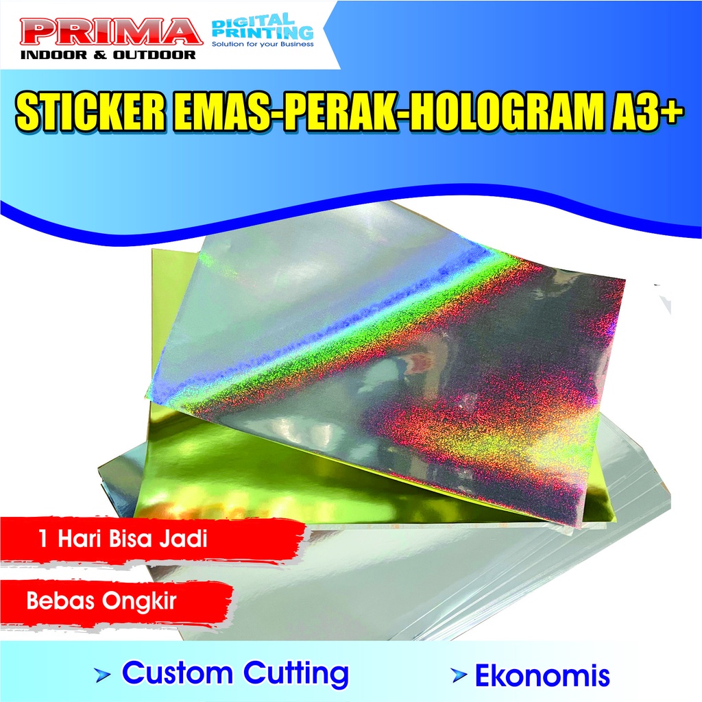 

Cetak Stiker Murah Emas, Perak, Hologram A3+