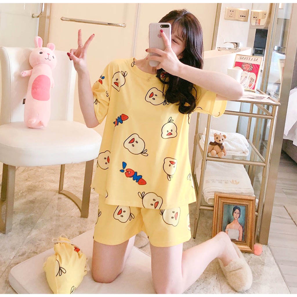 BEE - Pakaian Wanita / Baju Tidur Wanita Lengan Pendek / Piyama Import Motif Kartun